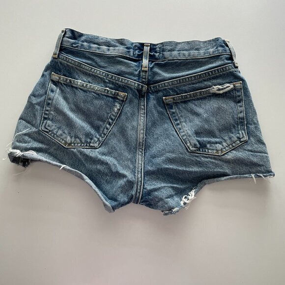 Agolde Raw Hem Denim Mid Rise Waist Button Fly Waist Parker Jean Shorts Blue 24 - Picture 3 of 8